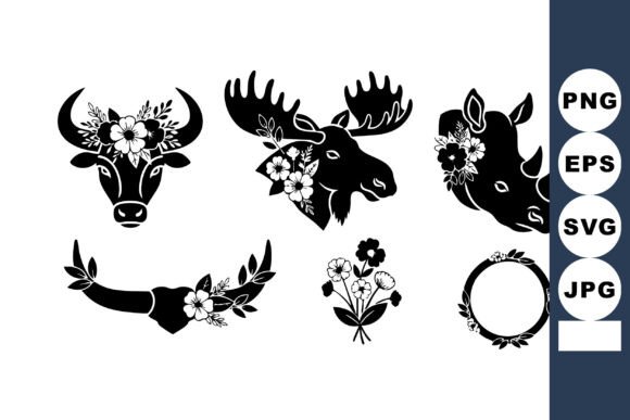 Animal Silhouettes with Floral Decoratio: Nature Meets Artistry
