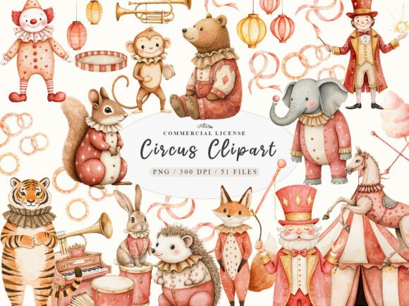 Bring Vintage Charm to Life with Watercolor Circus Clipart