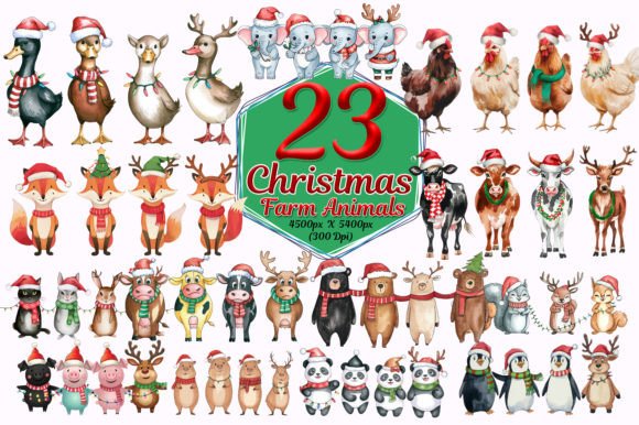 Charming Christmas Farm Animal Sublimation Designs