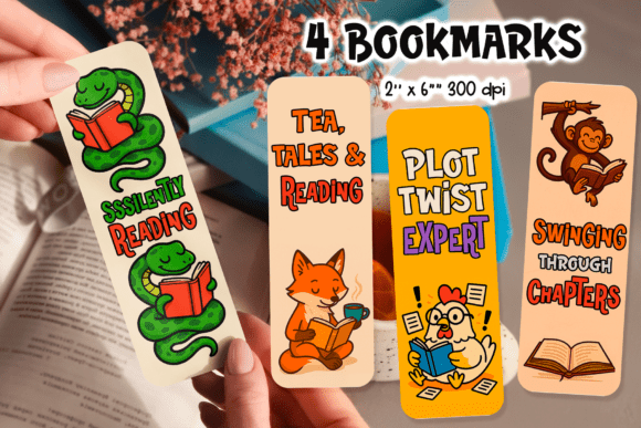 Charming Funny Reading Animal Bookmarks PNG for Book Lovers