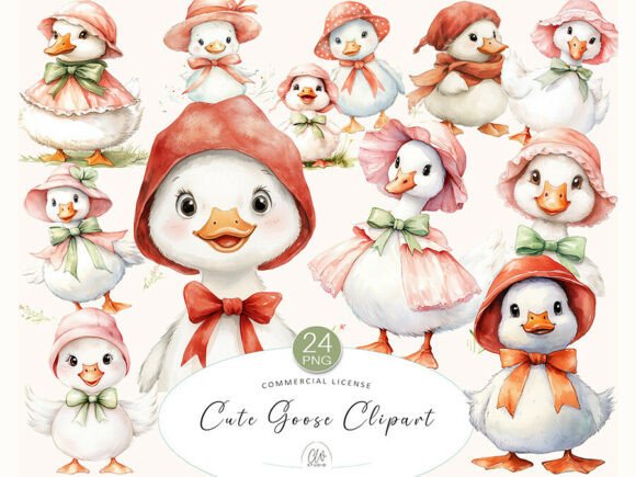 Charming Goose Clipart: Cute Farm Animal PNG Set for Designers