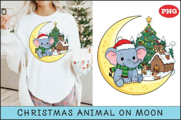 Christmas Animal on Moon Sublimation: Festive Digital Art