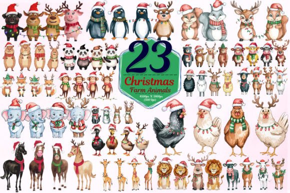Cute Christmas Farm Animal Sublimation Bundle