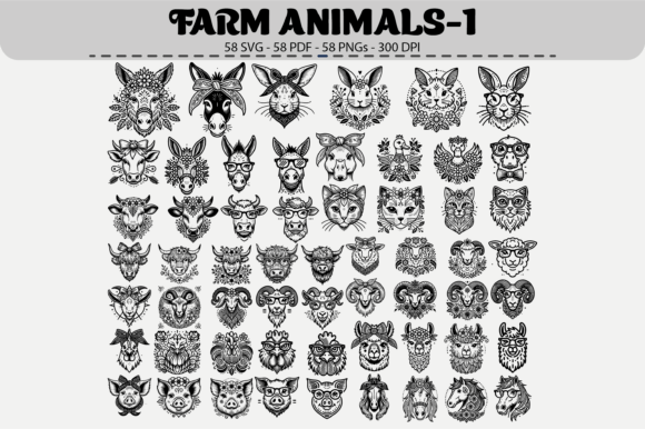 Farm Animal Faces: 58 Whimsical Designs for Creative Projects