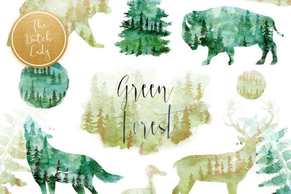 Green Winter Forest Animal Clipart: A Versatile Design Set