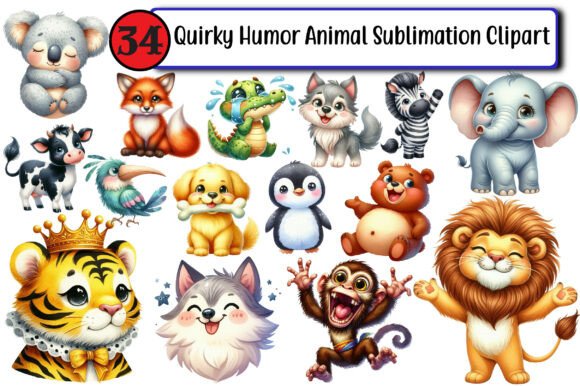 Quirky Humor Animal Sublimation Clipart for Creative Projects
