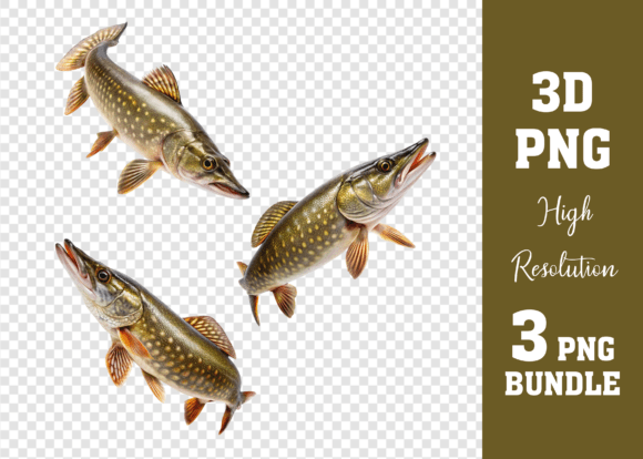 Stunning Watercolor Pike Fish Animal PNG Bundle for Creatives