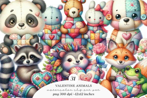 Valentine Patchwork Animal Clipart: Your Creative Toolkit