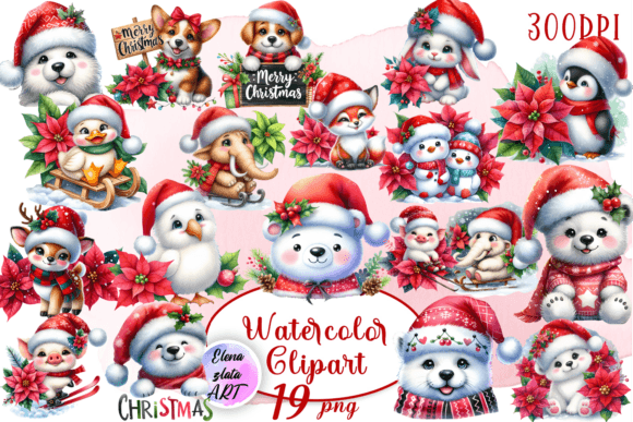 Watercolor Christmas Cute Animal Clipart: A Festive Design Asset