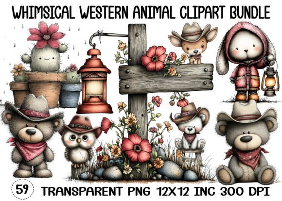 Whimsical Western Animal Clipart Bundle: Your Creative Toolkit