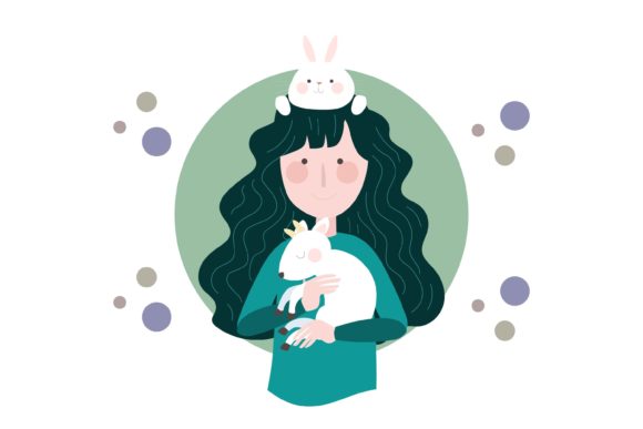 Woman Long Hair with Cute Animal: A Creative Font for Whimsical Branding