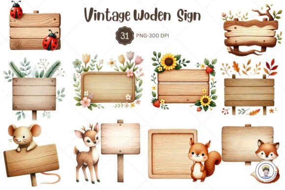 Wood Slice and Sign Animal Watercolor: A Designer's Asset